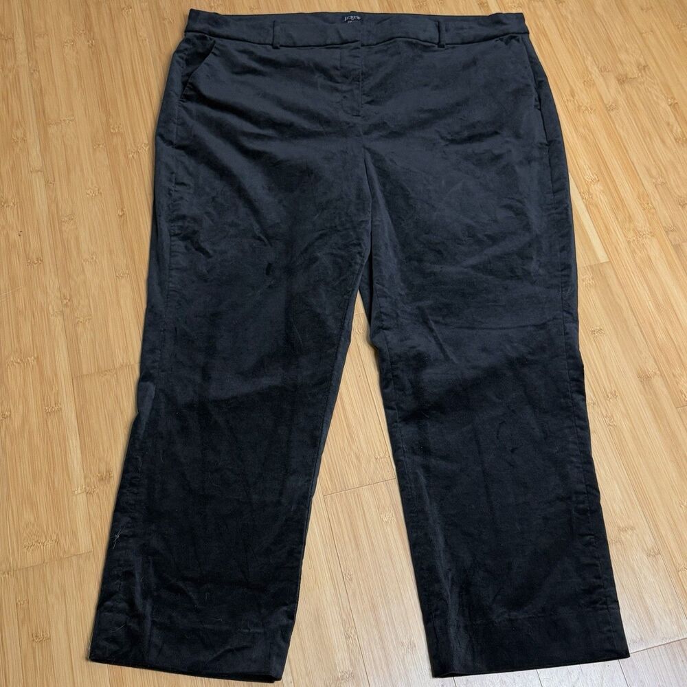J Crew Velvet Kallie Pant Womens 20 Black Straight Leg Velour Holiday 28” Inseam